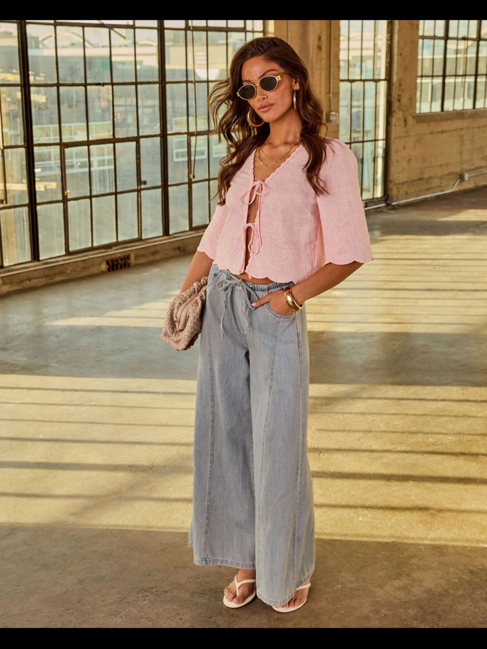 Wide Leg High-Rise Women's Jeans - Light Blue